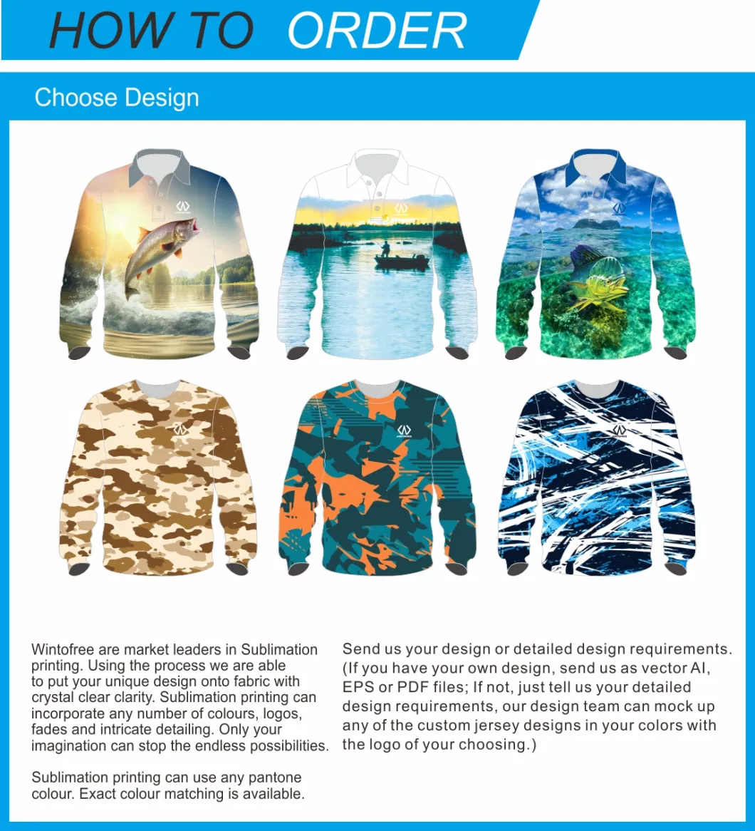 Custom UV Protection Sublimation Long Sleeve Sport Jersey Suit Fishing Jersey with Hood for Men Weomen