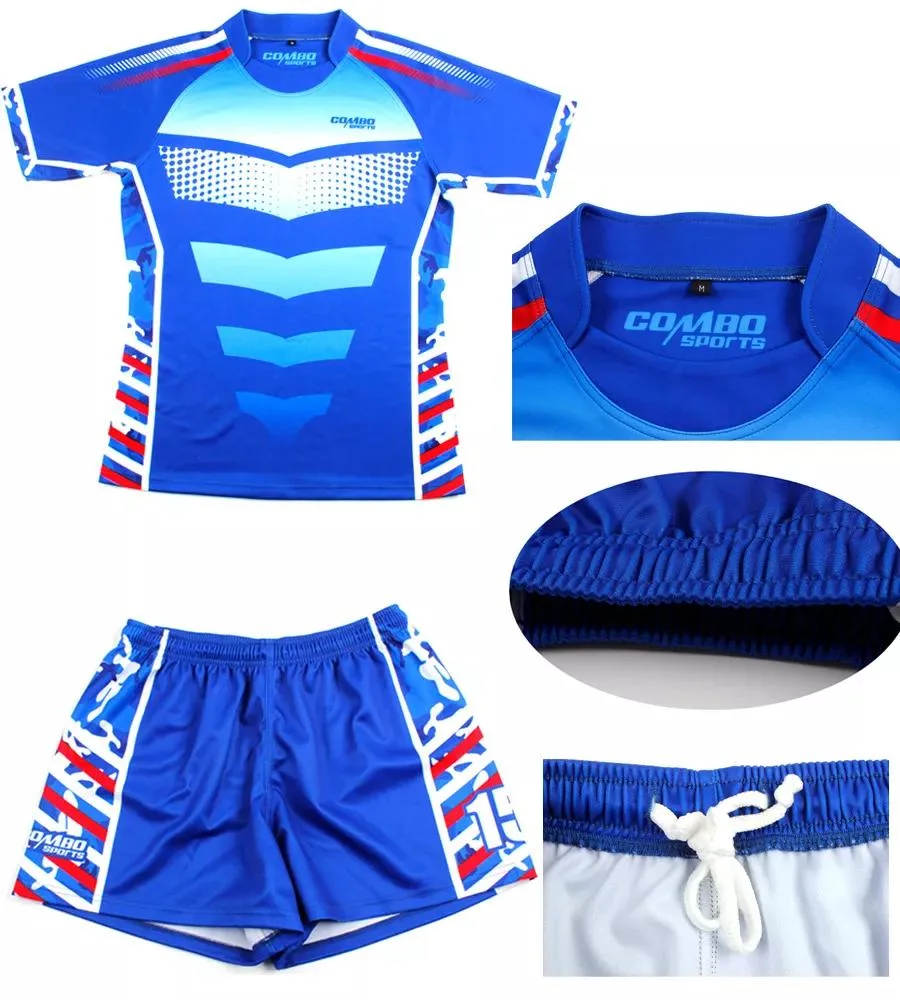Cheap Mens Sports League Short Sleeve Striped Printing Sublimated Custom Rugby Short Uniform