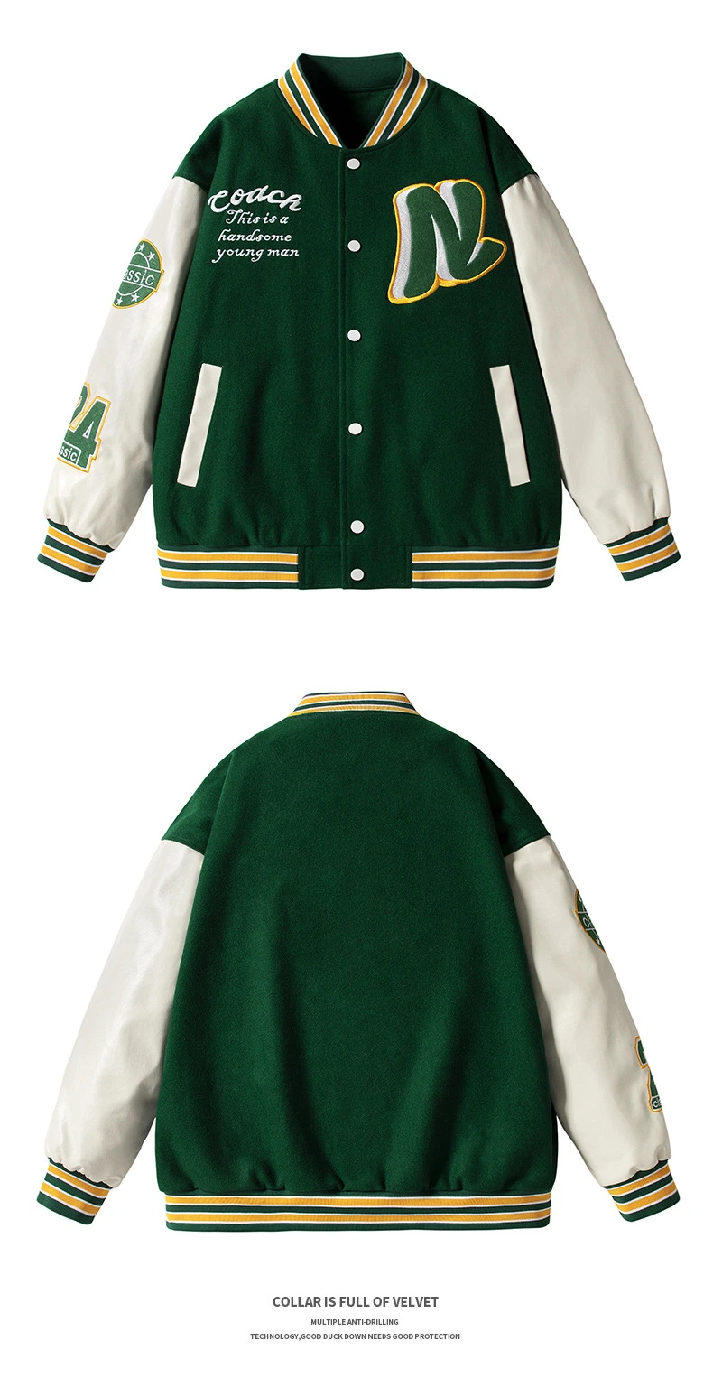 Tide Brand Spring American Retro Flocking Color-Block Baseball Uniform Men&prime;s Hip-Hop Street Loose Couple Jacket