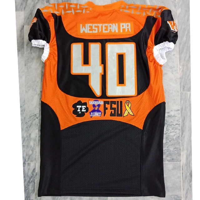 American Football Uniforms Custom Made Design with Tackle Twill Name Numbers Embroidery Patch Work