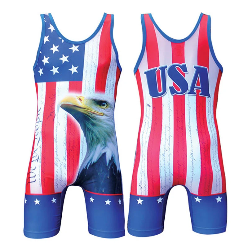 USA Flag Sublimated Wrestling Gear in Good Quality